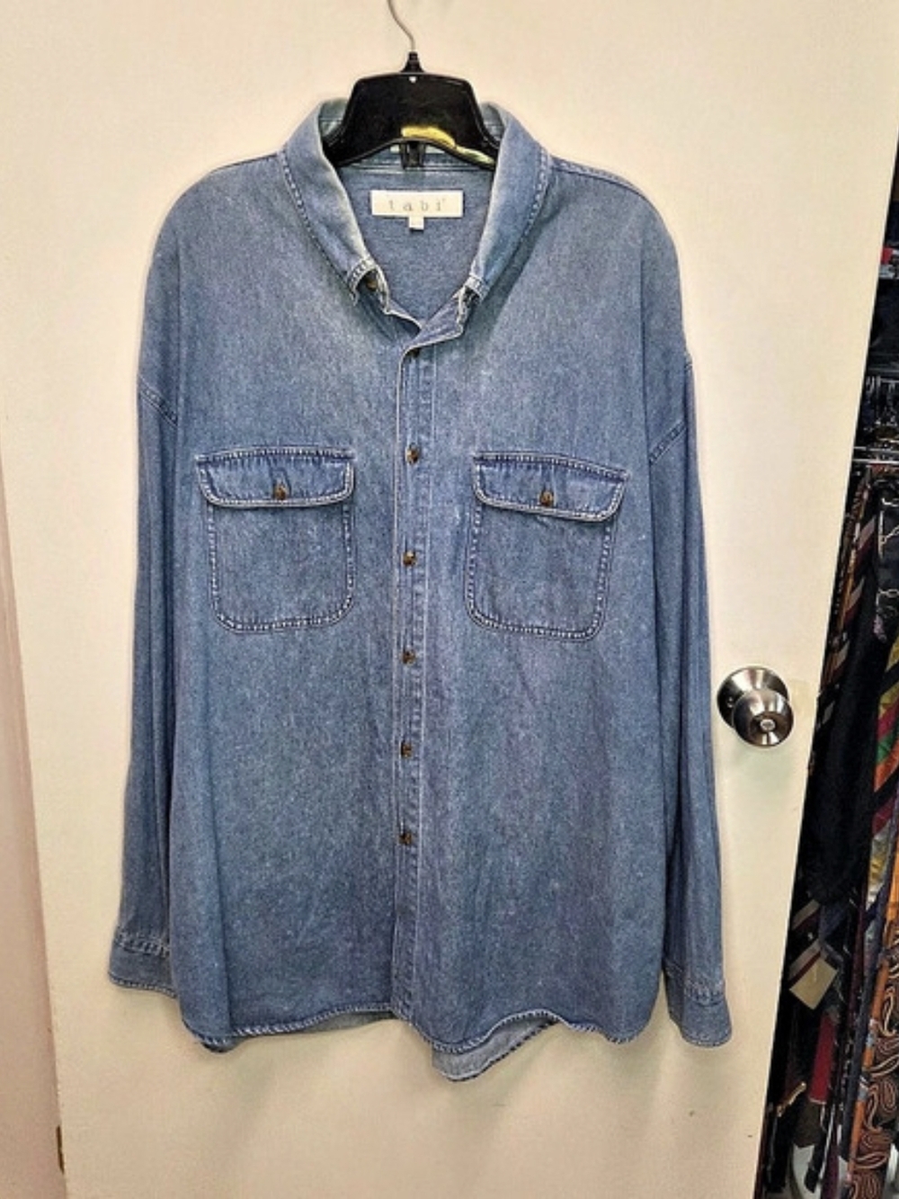 Vintage Tabi Denim Button Down Shirt XL Light Wash 90s Jean Top